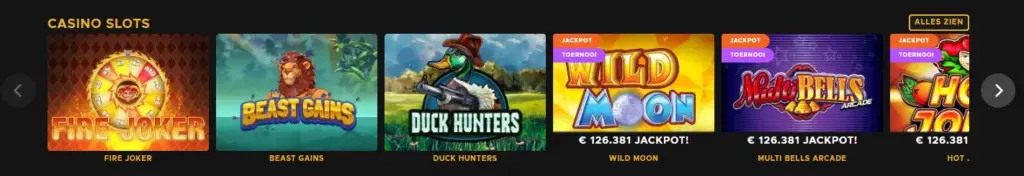 Bibliotheek met tafelspellen, slots en live casino